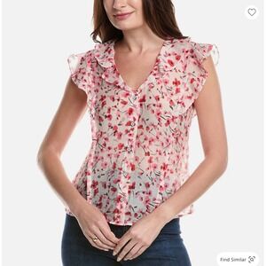 Cabi besotted Flutter Sleeve Button Front Floral Poppy Blouse Pink Romantic Sz M